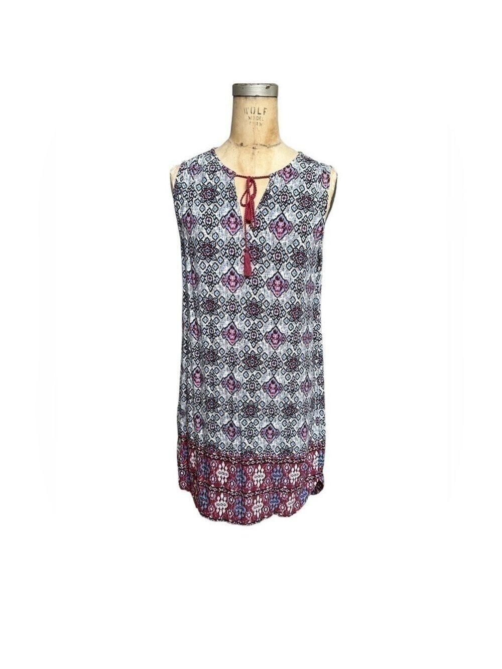 Beachlunchlounge mini dress bohemian print size M red blue euc